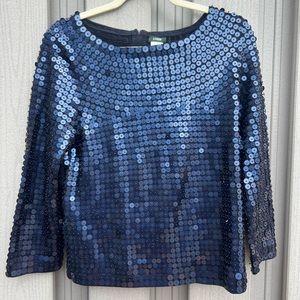 J. Crew Shiny Paillettes Merino Wool Navy Blue Holiday Pullover S
